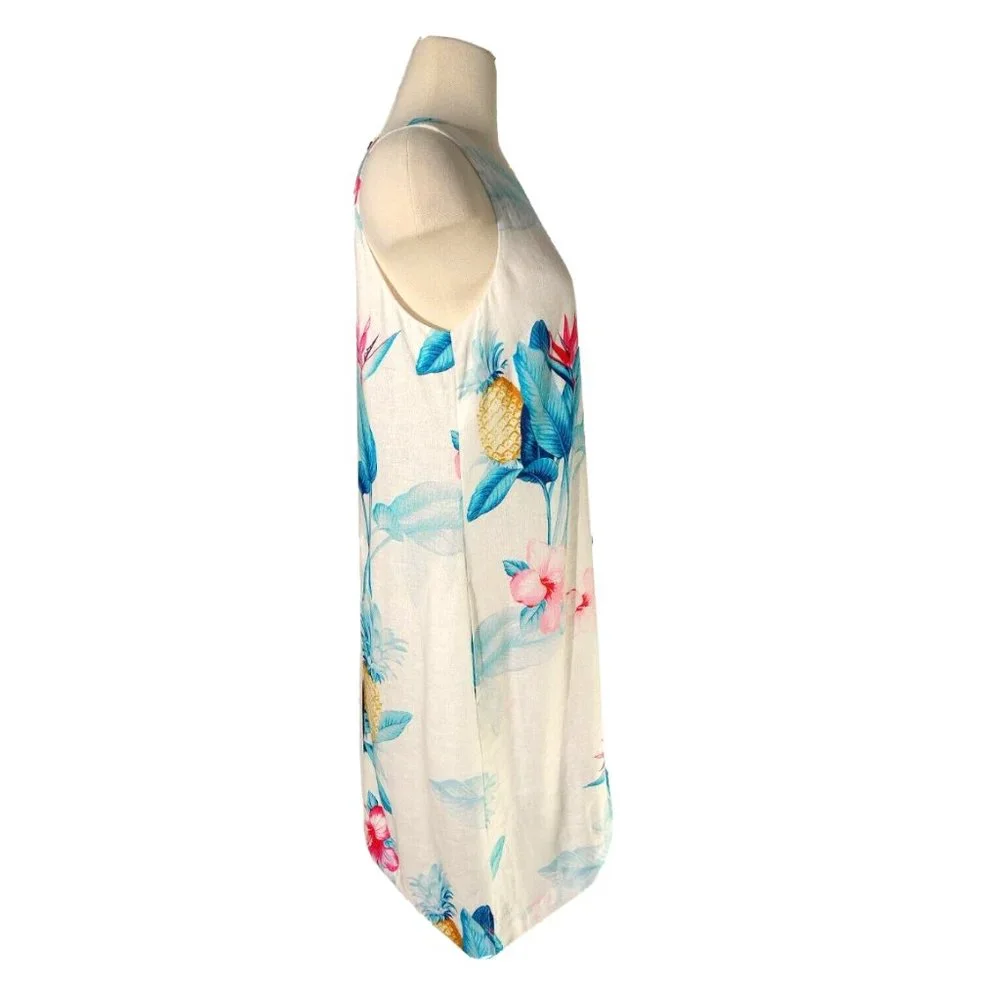 TOMMY BAHAMA WHITE FLORAL WITH POCKETS PINA PARADISE SHIFT DRESS - Picture 4 of 4